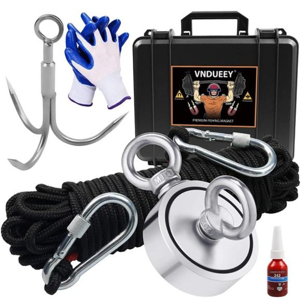 Strong Fishing Magnet 1000 LBS Kit with Grappling Hook
